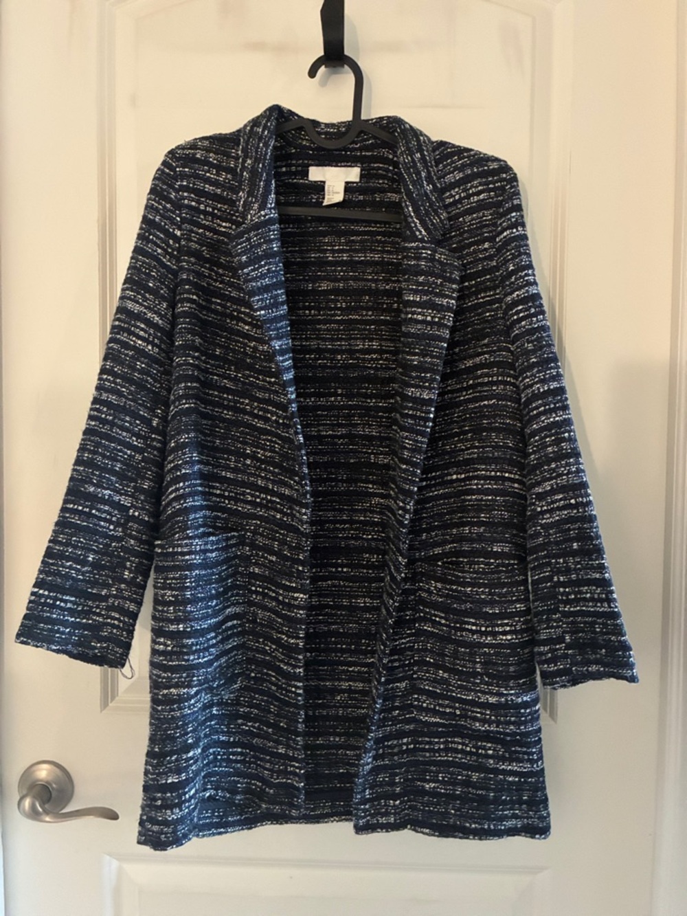 H&M Navy & White Open-Front Knit Blazer Jacket